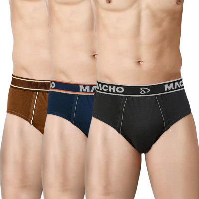 Macho Spoto Men's Solid Pure Cotton Brief Pack of 3