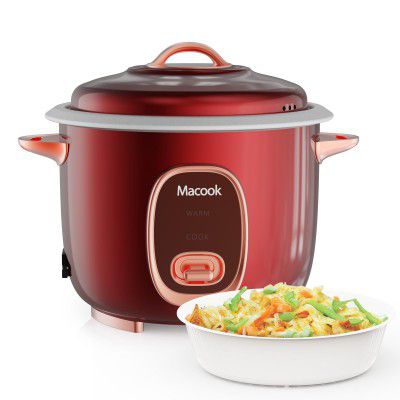 Macook Electric Rice Cooker 1.8 liters with 2 Cooking Pans, Steamer, Measuring Cup, Cooking Plate and Rice Scoop, One-touch Operation/Keep Warm/Dual Cooking Function, MCIN-00021 (Red)