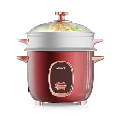 Macook Rice Cooker Electric 1 Litre with 2 Bowls, 5 Cups of Raw Rice for 1-3 Persons | 400W | Red