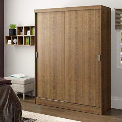 Madesa 2 Sliding Doors Wardrobe Ample Storage Wooden Almirah 120 Cm with Shelves, Drawers and Hanging Units for Bedroom - Brown
