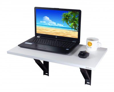 Madhuran Wooden Minielara Folding Wall Mount Iron Bracket Computer Office White