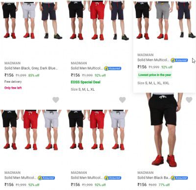 Madman Mens Shorts Pack Of 3 @₹156