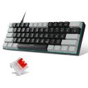 MageGee 60 Percent Mechanical Gaming Keyboard, Gray&Black Mixed Color Keycaps Gaming Keyboard with Red Switches, Detachable Type-C Cable Mini Keyboard with Powder Blue Light for Windows/Mac/PC/Laptop...