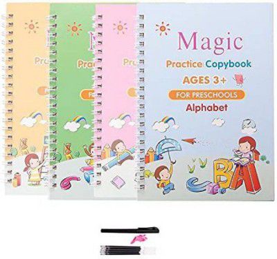Magic Practice Copybook, (4 BOOK + 10 REFILL+ 1 Pen +1 Grip) Number Tracing, Sank Magic Practice Copy (Hardcover, China)