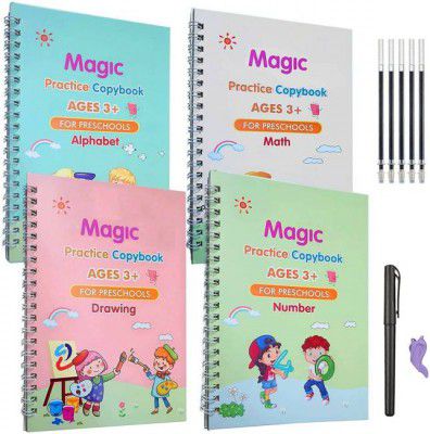 Magic Practice Copybook, Number Tracing Book For Preschoolers With Pen, Magic Calligraphy Copybook Set Practical Reusable Writing Tool Simple Hand Lettering (4 BOOKS WITH 5 REFILLSS) Pop-Up – 1 Januar