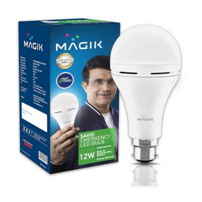 MAGIK Savio 12W LED Rechargeable Emergency Bulb | 6500K Cool White | 4-Hour Backup | B22 Base | Energy Efficient Light for Power Cuts