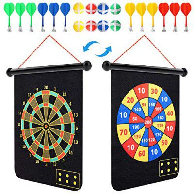 Magnetic Dart Board for Kids Adults with 12 Magnetic Darts and 8 Sticky Balls Reversible Rollup Kids Safe Dart Board Set for Boys Girls Easy Hanging Classic Dart Board Toys Indoor Outdoors Party Game
