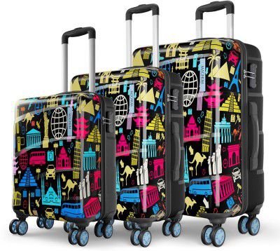 Magnum by Safari Hard Body Set of 3 Luggage 8 Wheels - WANDERLUST PLUS 55/65/75 4W PRINTED - Multicolor