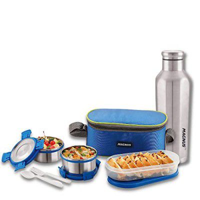Magnus Avanza 3 Deluxe Stainless Steel Lunch Box with Stainless Steel Bottle (900ml) 3 Containers Lunch Box