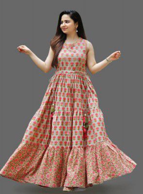 Mahalaxmi Textile Women Printed Viscose Rayon Anarkali Kurta (Beige)