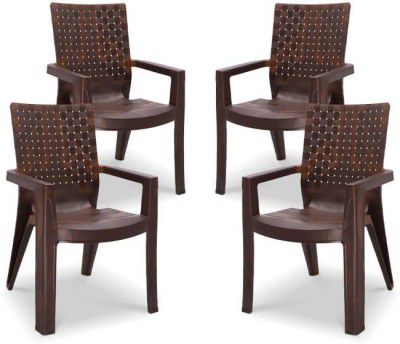 MAHARAJA Matrix for Home, Office | Bearing Capacity up to 200Kg Plastic Outdoor Chair (Teak Wood, Set of 4, Pre-assembled)