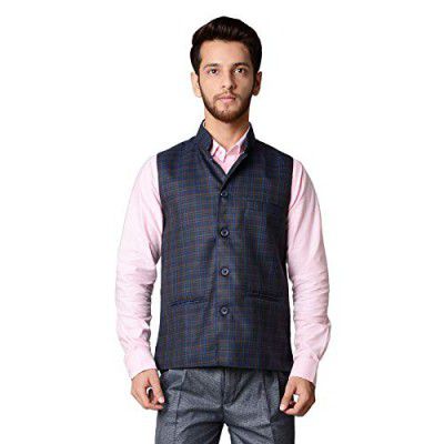 Maharaja Men's Poly Viscose Checks Nehru/Modi Jacket - Waist Coat for Men [1 Varient]
