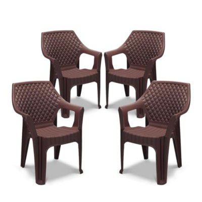 MAHARAJA Plastic Chair Set, Chair (Brown, Pack of 4)