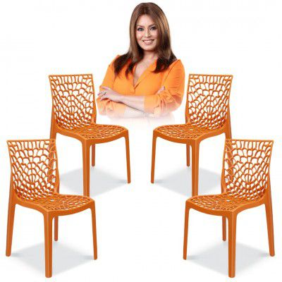 MAHARAJA Plastic Chair Set | Plastic Chair for Home (Orange, Pack of 4)