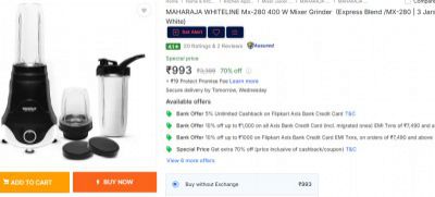MAHARAJA WHITELINE Mx-280 400 W Mixer Grinder (Express Blend /MX-280 | 3 Jars | Black, White)