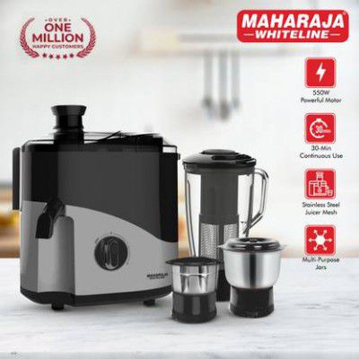 MAHARAJA WHITELINE Odacio Plus 550 W Juicer Mixer Grinder  (ODACIO PLUS / JX1-157 | 3 Jars | Black, Silver)