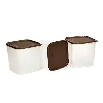 Mahaware Modular Square Plastic Kitchen Container Set, 3.9 litre, Set of 3, Brown