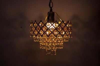 Mahganya Round Crystal Chandelier Hanging Lamp (Gold) (160mm,Electric)