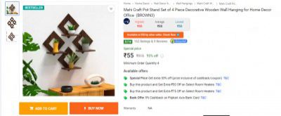 Mahi Craft Pot Stand Set of 4 Piece Decorative Wooden Wall Hanging for Home Decor Office  (BROWN3)