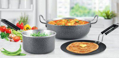 Mainstays by Walmart ANTIQUE COOKWARE SET 3 U Induction Bottom Non-Stick Coated Cookware Set  (Aluminium, Steel, Aluminium, 3 - Piece)