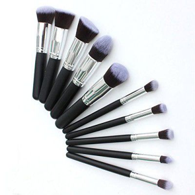 Makeup Brushes Set Tool Pro Foundation Blending Blush Eyeliner Face Powder Brush Kit (Silver Black Grey) set of 10 B_07