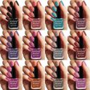 Makeup Mania High-Shine Long Lasting Non Toxic Professional Nail Polish Set of 12 Pcs (#201) Black, Grey, Pink, Brown, Nude  (Pack of 12)...