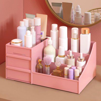 Makeup Organizer Stand Desk Storage Dressing Table Organiser (Pink,Square)