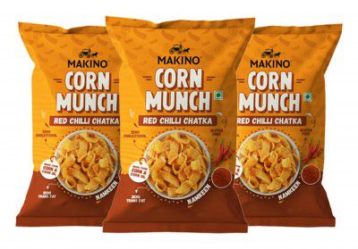 Makino Corn Munch Red Chilli Chatka Spicy Snack, Pack of 3 (150g) Each 