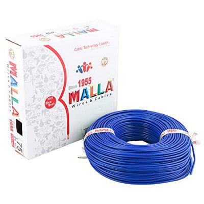 MALLA Copper Wire with Triple Layer PVC Coating, Single Core Flexible Electric Cable for Domestic & Industrial Connections (1.0 mm, 90m Long, Blue) (MLWC03)