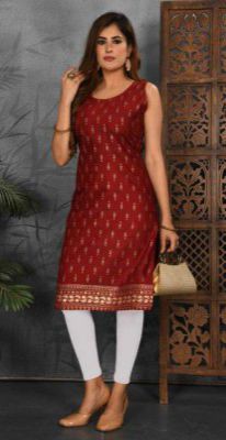 malwa Women Printed Cotton Blend Straight Kurta (Red)
