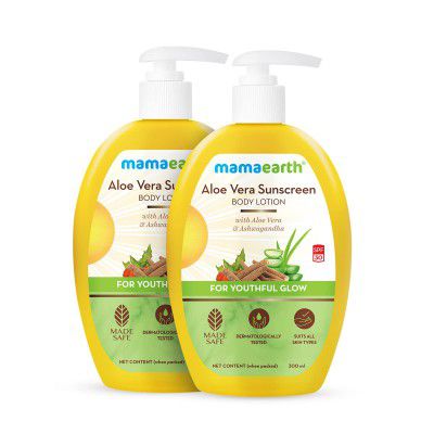 Mamaearth Aloe Vera Sunscreen Body Lotion For All Skin Spf 30  - 300 Ml (Pack Of 2)
