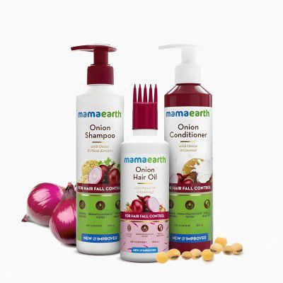 Mamaearth Anti Hair Fall Spa Range Hair Care Set: Onion Shampoo - 250 ml + Onion Conditioner - 250 ml + Onion Hair Oil -150 ml