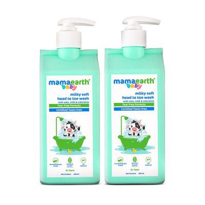 Mamaearth Milky Soft Head to Toe Wash With Oats, Milk, and Calendula | 400 ml x 2