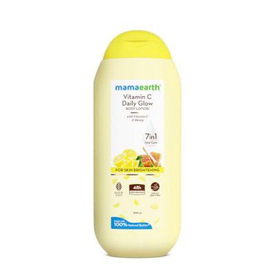 Mamaearth Vitamin C Daily Glow Body Lotion For Skin Brightening with Vitamin C & Honey 200ml | Nourishes Dry Skin | 48 H Moisturization | 100% Natural Butter | Non-Greasy Smooth Skin | All Skin Types