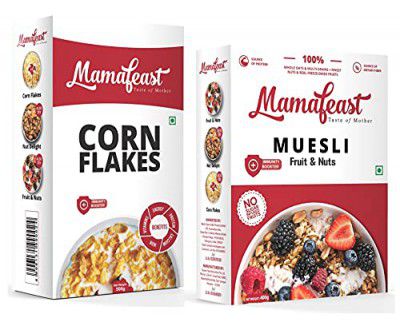 Mamafeast Cornflakes500g + Muesli Fruit & Nut 400g | High in Iron| High in B Group Vitamins| Breakfast Cereals, 900g (Pack of 2)