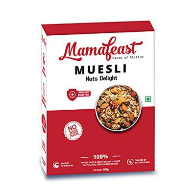 Mamafeast Muesli Nuts Delight (20%) | 79.8% Multi-grain | 400gm | High in Nutrients | Healthy Choice | Diet Friendly