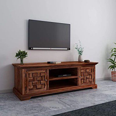 MAMTA DECORATION Sheesham Wood Entertainment TV Unit for Living Room Television Stand with 2 Door Cabinet & 2 Shelf Storage for Bedroom (Natural Brown Finish)