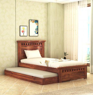 MAMTA Decoration Sheesham Wood Kuber Single Size Trundle Bed with 1 Extra Pullout Bed for Bedroom Living Room Home (Honey Finish)