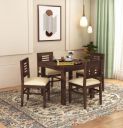 MAMTA DECORATION Solid Sheesham Wood 4 Seater Dining Table Set | Four Seater Dinner Table with 4 Cushions Chairs | Dinning Table Set 4 Seater for Living Room, Hotels & Restaurant | Walnut Finish...