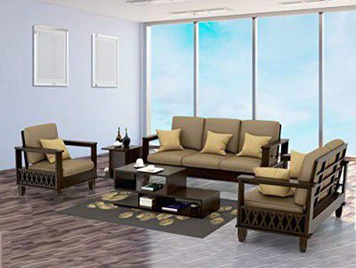 Mamta Decoration Solid Sheesham Wood Sofa Sets for Living Room 3+2+1 (Walnut Dark Brown)