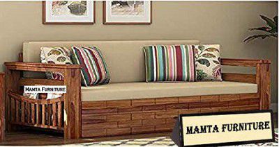 Mamta Furniture Wooden Solid Sheesham Wood 3 Seater Sofa Set with Cushions (3 Seater Sofa, Natural Finish, Beige)