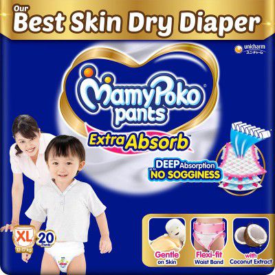 MamyPoko Pants Extra Absorb Baby Diapers, Extra Large (XL size), 12-17 kg, 20 Count