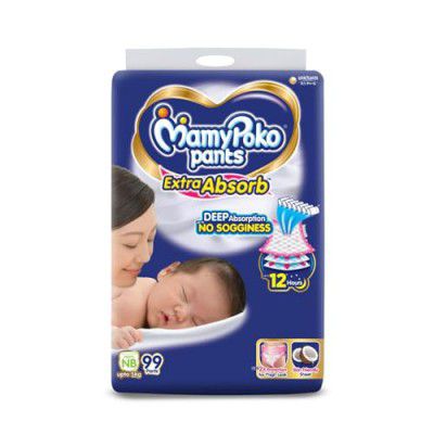MamyPoko Pants Extra Absorb Baby Diapers, New Born (NB Size) | 0-5 kg [ 99 Count ]
