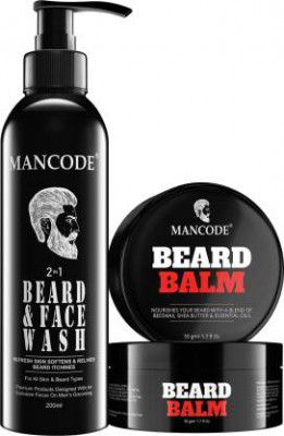 MANCODE 2 IN 1 BEARD & FACE WASH, 200ml and BEARD BALM, 50gm, Combo of 2