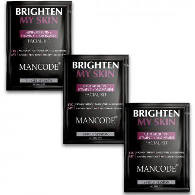 Mancode Brighten My Skin Facial Kit For Men | Suitable For All Skin Types - 3 x 58 G (Pack of 3)