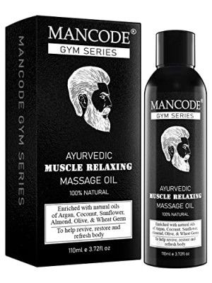 Mancode Gym Series - Ayurvedic Muscle Relaxing Massage Oil - 110ml | Body Skin Face Stress Relaxing & Pain Relief | Lavender, Calendula Oil | 100% Natural