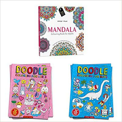 Mandala: Colouring Books for Adults with Tear Out Sheets (Adult Colouring Book)+Doodle Coloring For Girls (Doodle Coloring Books)+Doodle Coloring For Boys (Doodle Coloring Books)(Set of 3books) 