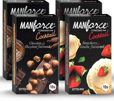 MANFORCE Cocktail Combo Pack (Hazelnut & Chocolate and Strawberry & Vanilla) Condom  (Set of 4, 40 Sheets)