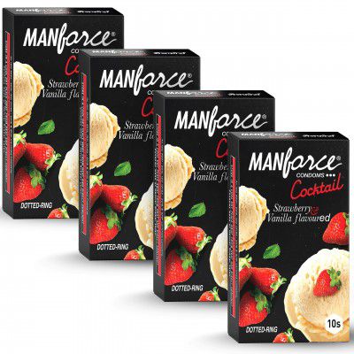 Manforce Cocktail Strawberry & Vanilla Extra Dotted & Flavoured Condoms | 40 pcs 
