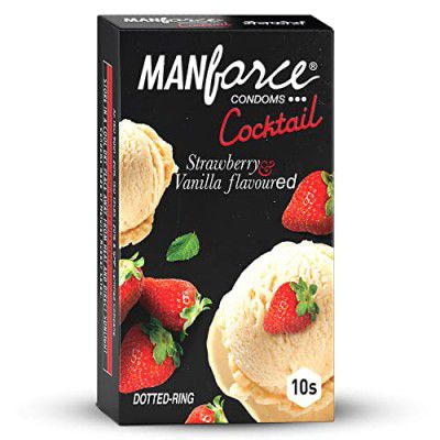 Manforce Cocktail Strawberry & Vanilla Flavoured Condoms for Men with Dotted Rings